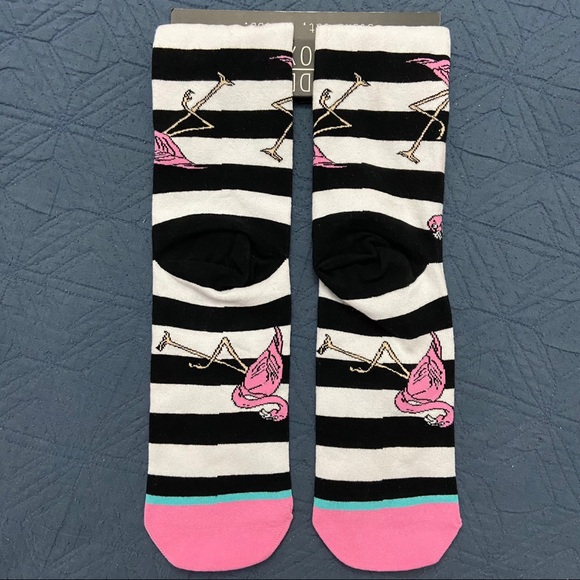 Black White and Pink Striped Flamingo Socks - Picture 3 of 4